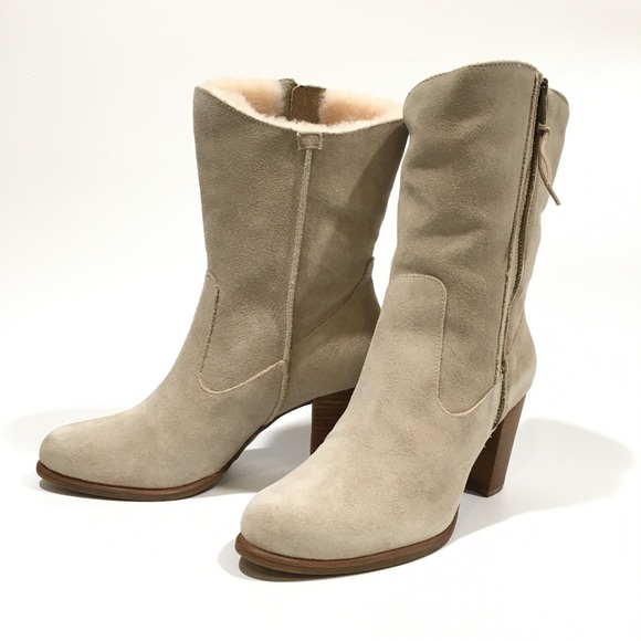 UGG Lynda Western Heeled Boots -Natural White Suede -US 10 -NEW - Picture 7 of 9
